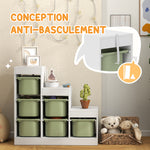Meuble de rangement pour jouets des enfants avec 6 bacs amovibles, 3 niveaux de rangement, 96 x 38,5 x 90, vert