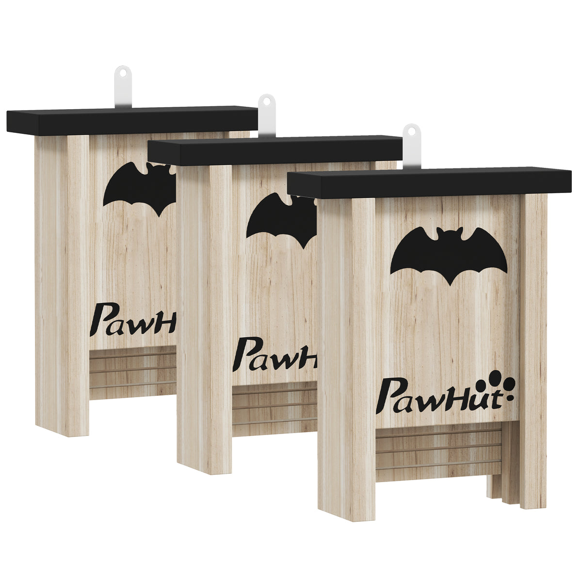 Ensemble de trois boîtes à chauve-souris nichoir chauve-souris avec un crochet18 x 6 x 22,5 cm bois naturel