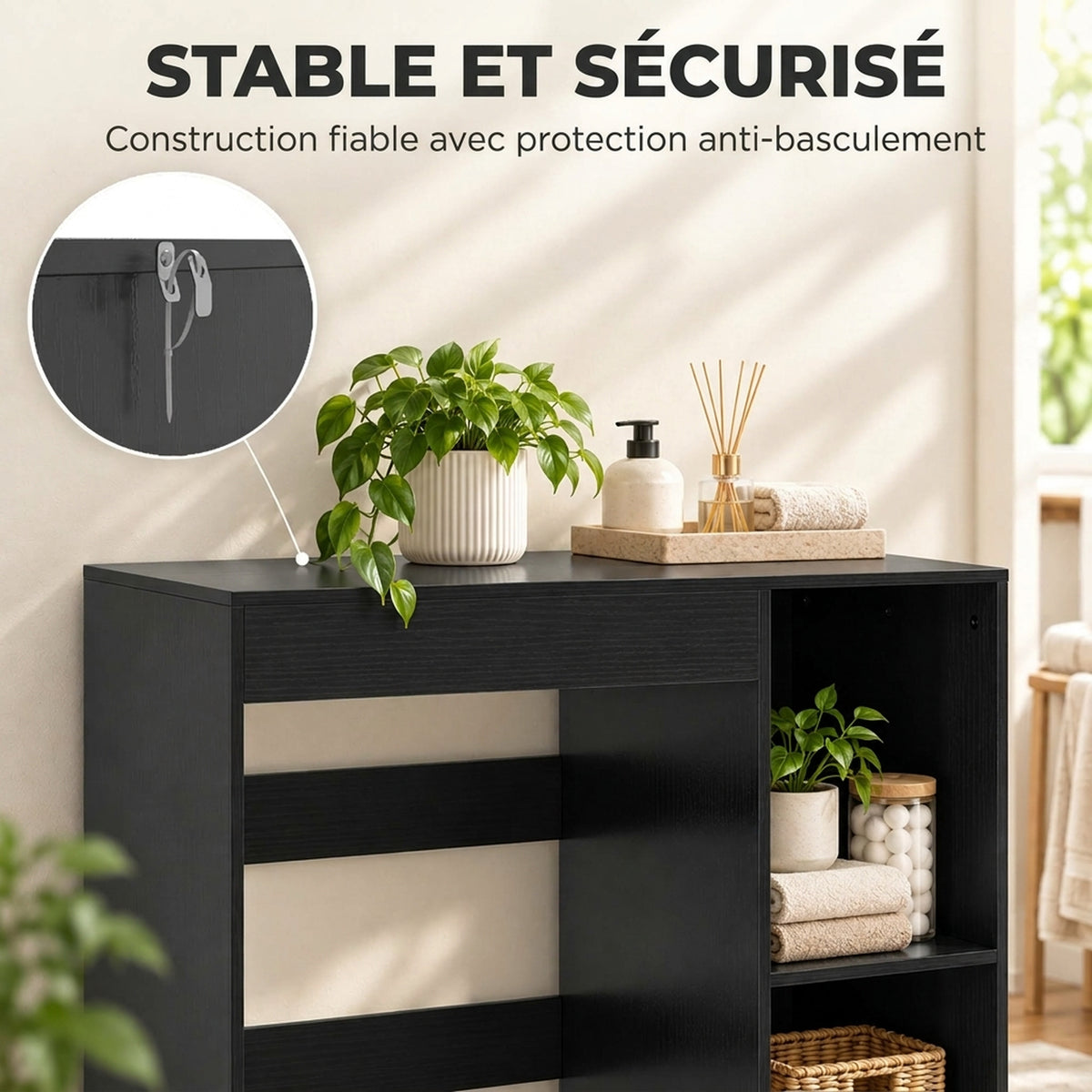 Mueble para lavadora, armario para lavadora y secadora con 2 compartimentos abiertos, 96 x 60 x 90,5 cm, negro