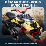 Quad électrique enfants voiture électrique enfants 12V 3 roues 2 moteurs lecteur MP3, klaxon, 2 vitesses 3-5 km/h jaune