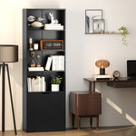Bibliothèque Armoire à livres avec 4 compartiments ouverts et 2 portes pour le salon et le bureau 59x29x180 cm Noir