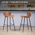 Lot de 2 tabourets de bar assise en similicuir hauteur 76 cm avec repose-pieds en acier et dossier design vintage marron