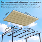 Toile de toit pour pergola tonnelle rétractable de 4 x 3 m - toile uniquement 350 x 260 cm beige