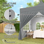 Tonnelle de jardin tente pliante 3 x 3 m 4 parois latérales amovibles 3 fenêtres hauteur réglable sac de transport gris