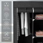 Armoire de rangement en tissu pliable avec 5 étagères, 2 tringles et 3 tiroirs en tissu 125L x 43l x 162.5H cm