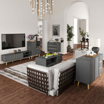 Buffet bas meuble de rangement sur pieds style scandinave 2 portes 3 tiroirs 120 x 40 x 80 cm gris anthracite