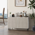 Aparador de cocina mueble de almacenaje 2 armarios con estantes ajustables, 121 x 37 x 75 cm, blanco y aspecto de madera gris
