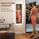 Grand miroir mural LED miroir pleine longueur 3 couleurs de lumière réglables fonction mémoire 120 x 40 cm transparent