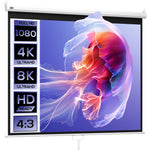 Écran de Projection 120" 4:3 HD 4K, Boîtier en Métal, Écran Hauteur Réglable Manuellement, 244x183cm, Blanc