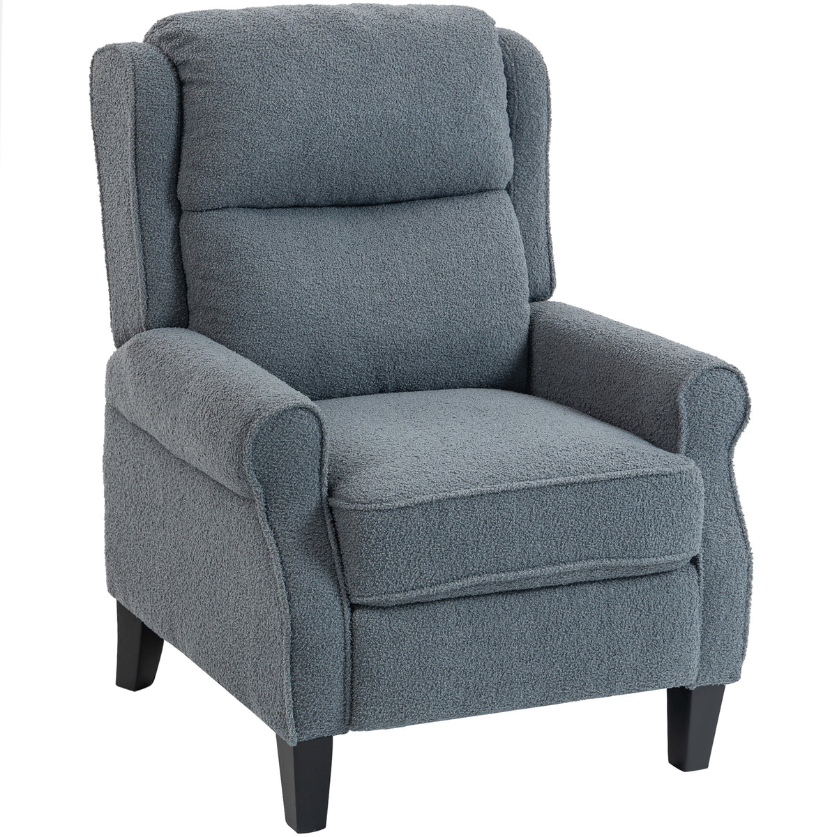 Fauteuil relax inclinable en polaire Teddy, fauteuil de relaxation avec repose-pieds extensible, assise rembourrée, gris
