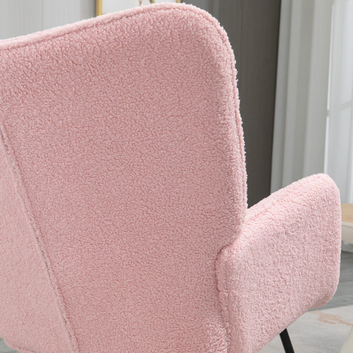 Fauteuil à bascule rocking chair revêtement bouclette structure en acier 71 x 98 x 101 cm rose