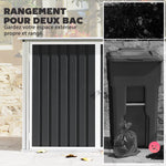 Cache Poubelle Double Abri de Jardin 2 Poubelles de 240L Couvercle Lié par Chaînes Vérins à Gaz 179,5x108x129,5cm Gris