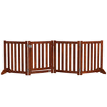 Barrière de sécurité chien pliable double face en bois, 4 panneaux avec porte, pieds de support, 205 x 60 cm, marron