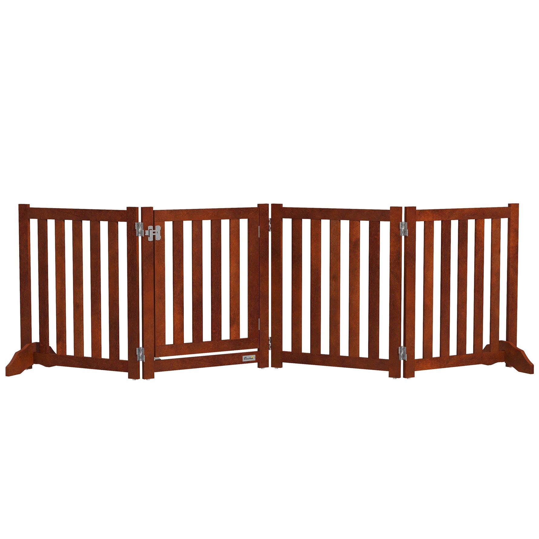 Barrière de sécurité chien pliable double face en bois, 4 panneaux avec porte, pieds de support, 205 x 60 cm, marron