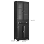 Buffet haut armoire de cuisine 4 portes dont 2 portes vitrées et 1 tiroir hauteur 160 cm avec étagères en bois noir