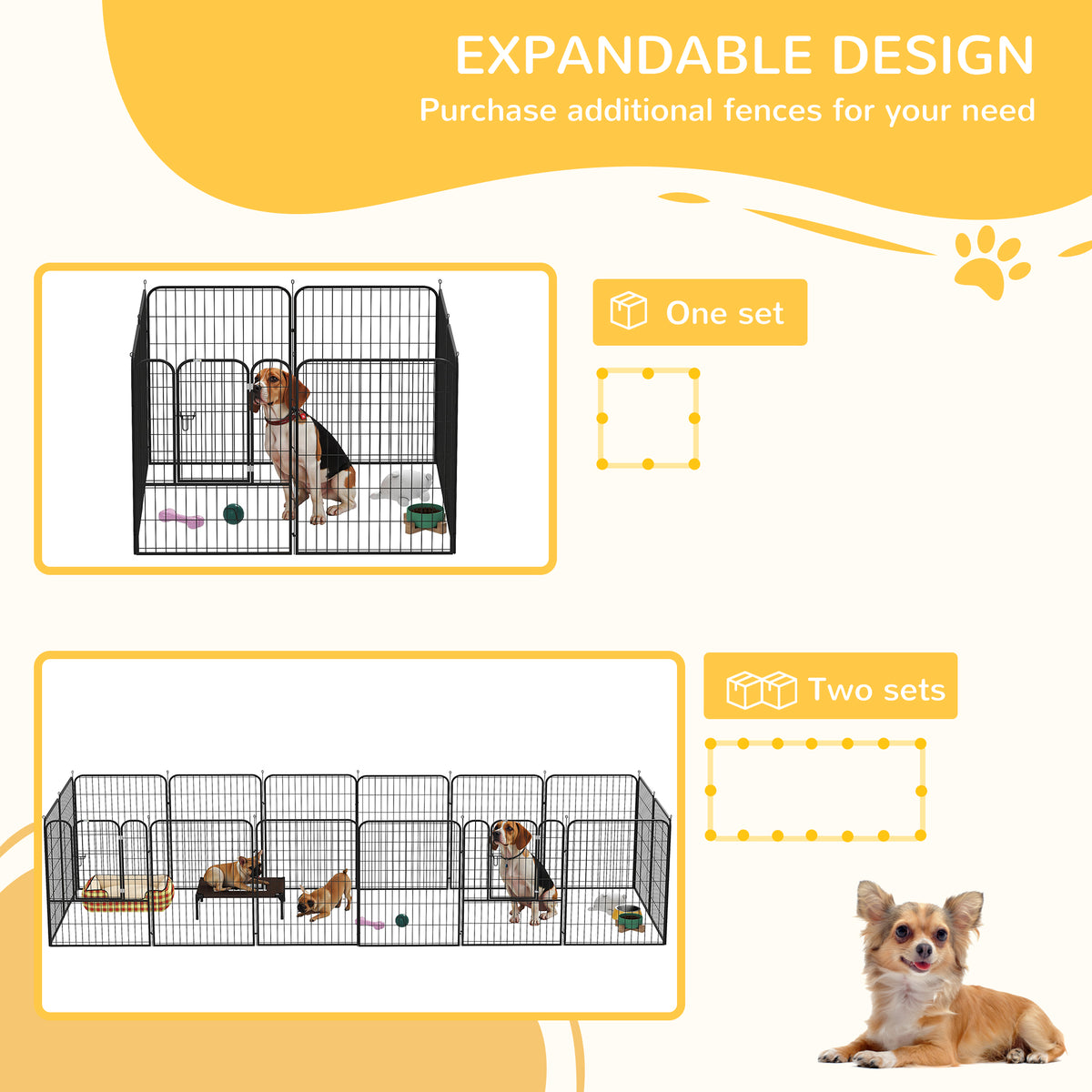 Luxury modular epoxy steel playpen with lockable door for dogs, rabbits, rodents, small animals, indoor and outdoor 80 x 100 cm black