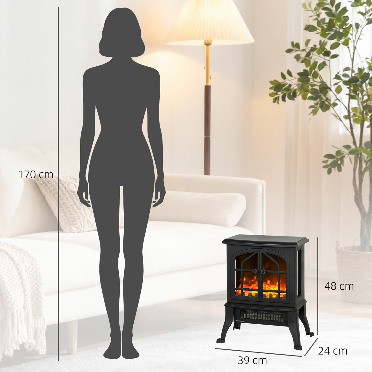 Cheminée électrique avec effet flamme 3D, 1800/900 W, fausse cheminée décorative, thermostat réglable, 39x24x48cm, noir-2