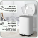 Poubelle de cuisine 20L avec couvercle à fermeture douce et pédale, seau intérieur amovible, 28L x 35l x 45H cm, blanc