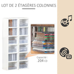 Lot de 2 étagères colonnes Armoire de Rangement CD-DVD 6 + 6 Compartiments dim. 21L x 19l x 88H cm capacité Max. 160 CD Blanc