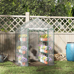 Serre de jardin avec étagères 3 niveaux, serre de balcon, châssis en acier, porte zippée enroulable, pour légumes plantes fleurs, intérieur et extérieur, 143x143x195cm, transparent