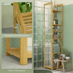 Meuble colonne de salle de bain à 6 niveaux en bambou avec miroir, 6 étagères, naturel, 35L x 35l x 168H cm