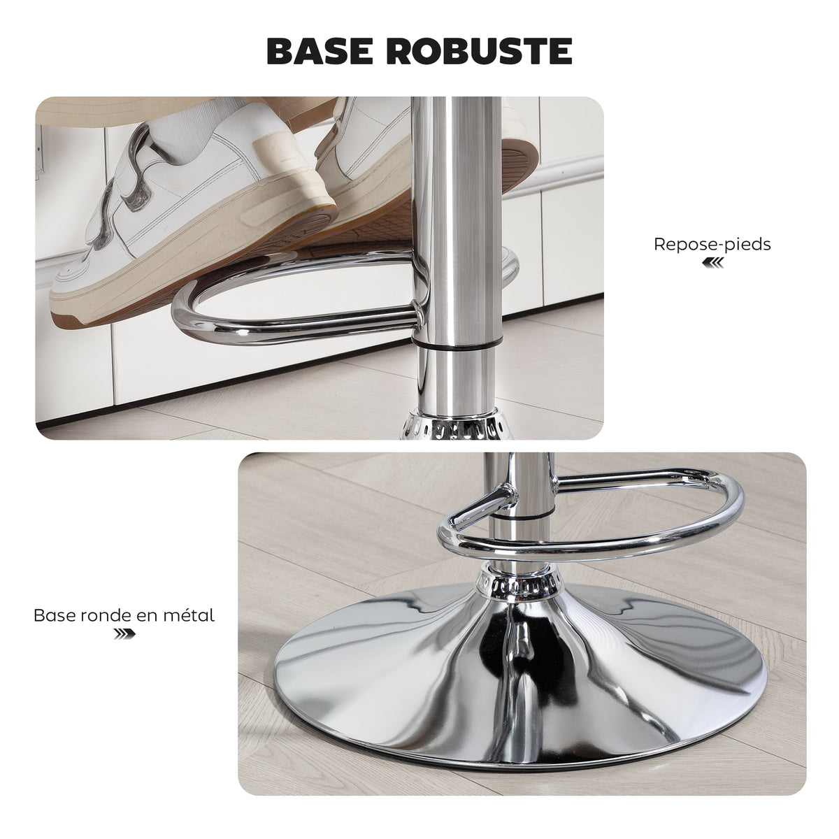 Tabouret de bar pivotant chaise de bar réglable en hauteur avec dossier repose-pieds et accoudoirs 61x50x93-113cm blanc