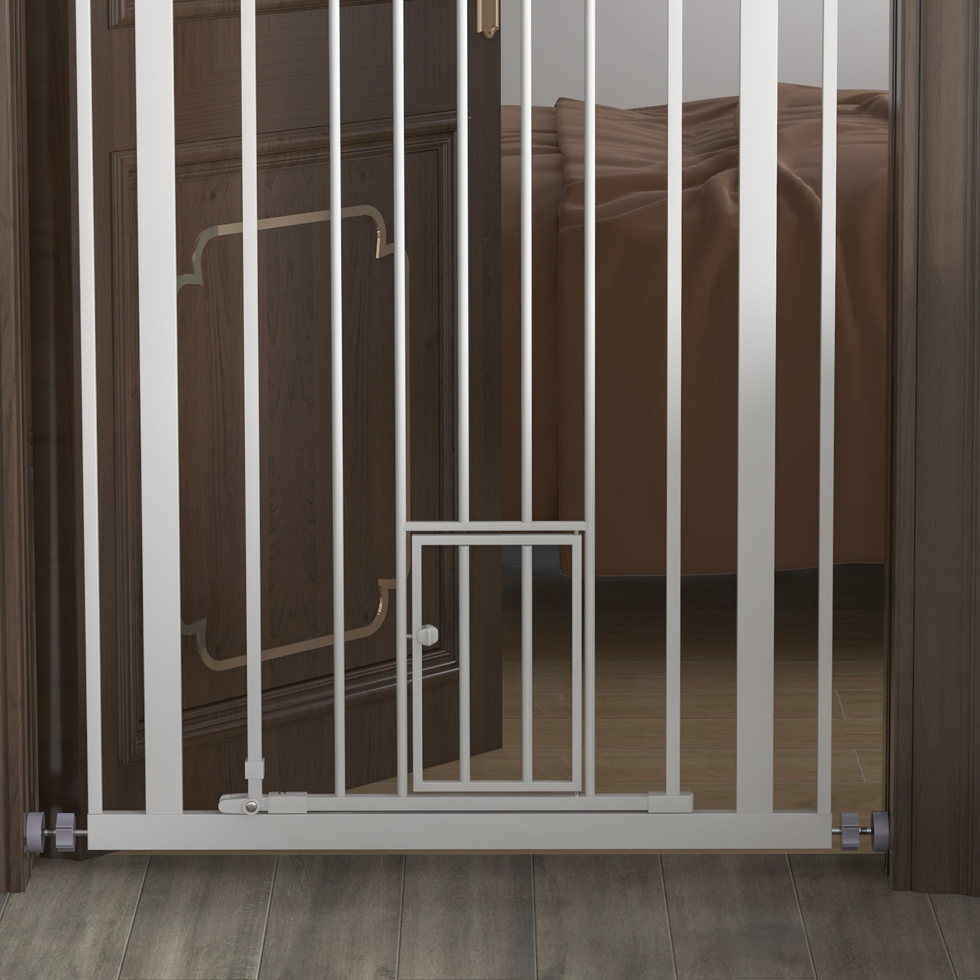 Cancelletto di sicurezza per animali 104H cm con porta a chiusura automatica, sistema a doppia chiusura senza foratura