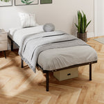 Struttura letto 90 x 190 cm, letto singolo con rete a doghe in legno massello e testiera, con vano contenitore sottostante, nero