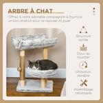 Abre à chat avec griffoir 1 niche supérieure avec coussin lavable 1 niche ronde peluche hauteur 60 cm gris