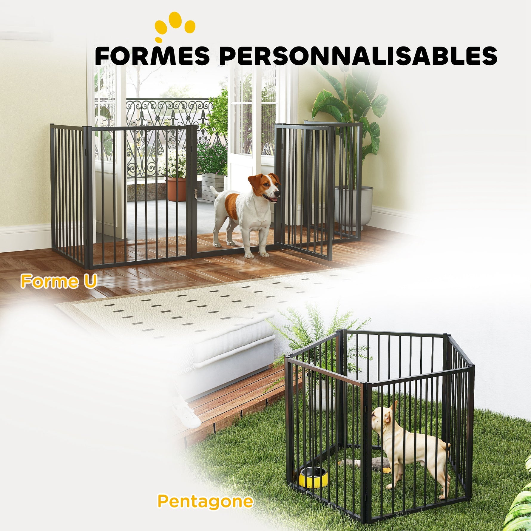 Parc pour chien, parc pour animaux, 5 panneaux, clôture portable pliable, sécurisé, noir