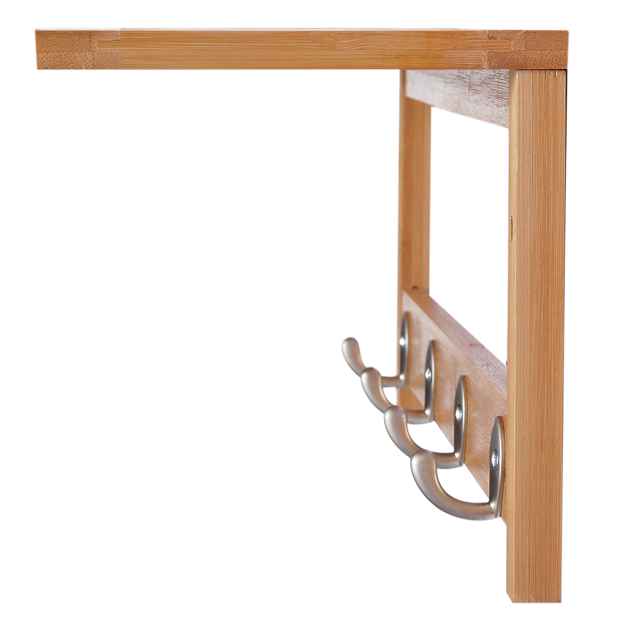 Porte-manteau mural penderie murale étagère 50L x 16l x 17,5H cm 4 patères kit fixation fourni bambou naturel