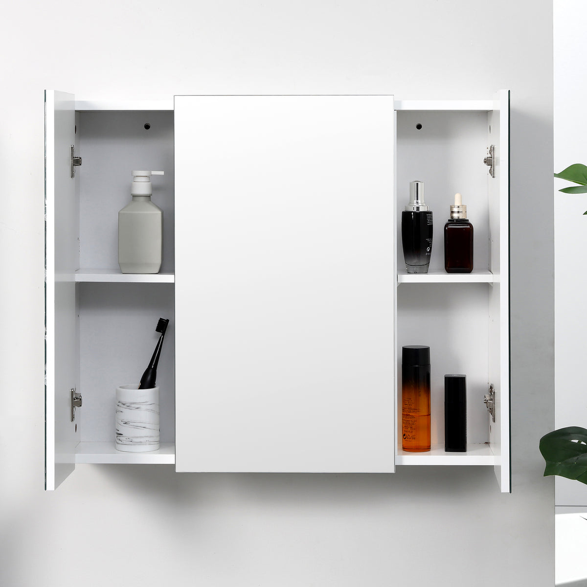 Armoire murale de salle de bain avec 3 portes miroir et étagères réglables en MDF Blanc dim. 70L x 15l x 60H cm