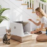 XL enclosed stainless steel litter box, hooded cat litter box for large cats, 60.2 x 40.2 x 43.3 cm, light gray