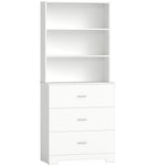Bibliothèque à 6 niveaux, meuble de rangement avec 3 tiroirs et 3 étagères ouvertes, 79 x 39,5 x 182,2 cm, blanc