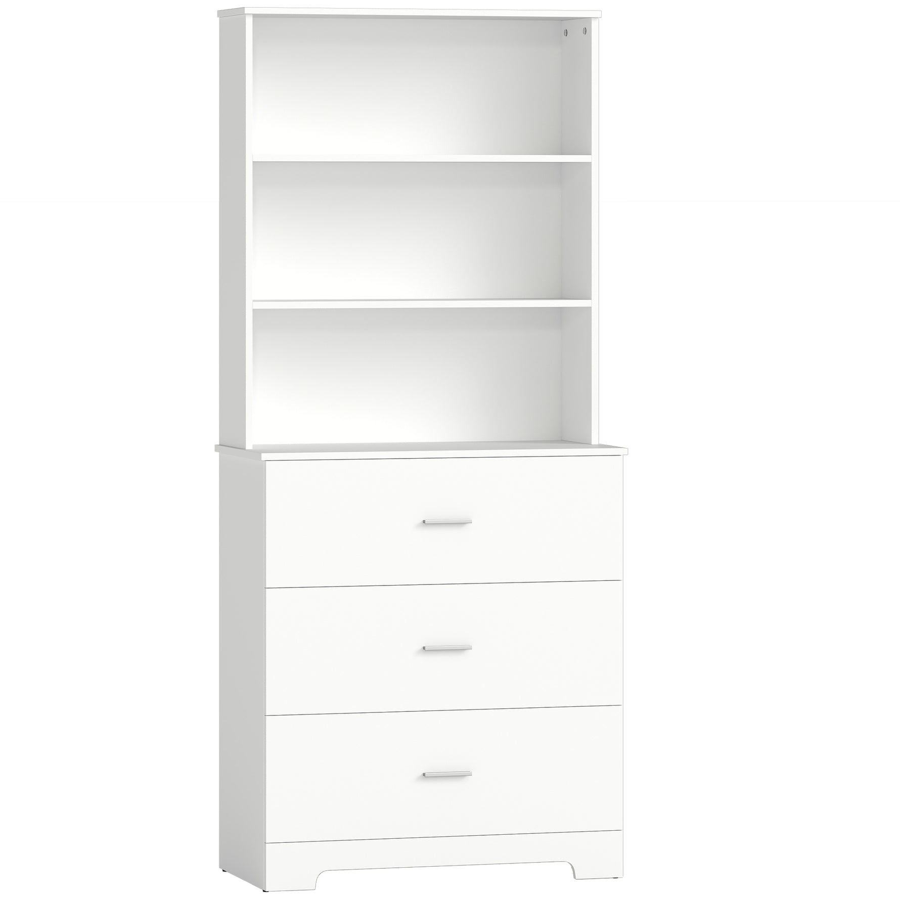 Bibliothèque à 6 niveaux, meuble de rangement avec 3 tiroirs et 3 étagères ouvertes, 79 x 39,5 x 182,2 cm, blanc