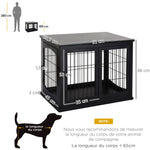 Cage pour chien animaux meuble cage chien intérieur en bois MDF classe E1 3 portes verrouillables max. 30 Kg dim. 81L x 58l x 66H cm noir