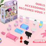 Maison de poupée en Bois Jeu d'imitation 4 Étages pour 3+ ans avec 13 Accessoires Grand réalisme Multi-équipement 60L x 30l x 80H cm Blanc et Rose