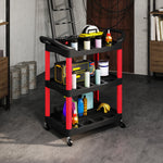 Chariot d'atelier à 3 niveaux avec poignée latérale pour garage, entrepôt, outils de bricolage, charge 91 Kg, noir