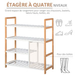 Etagère à Chaussures - étagère de Rangement - Meuble Chaussures 4 Niveaux Bois de pin étagères à Lattes MDF Blanc
