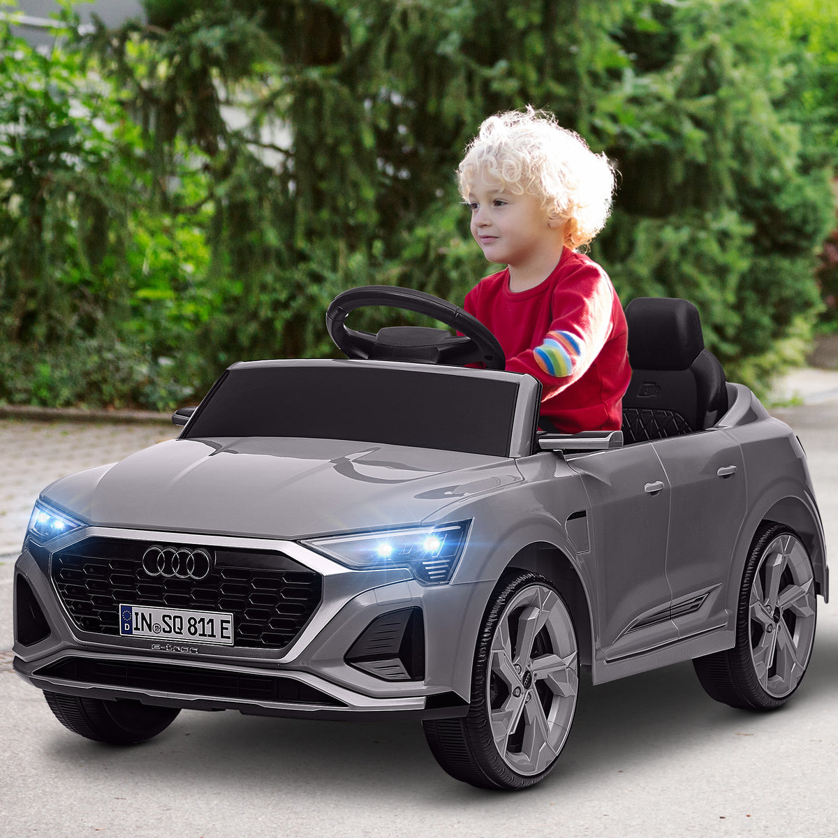 Voiture électrique pour enfants Licence Audi Q8 e-tron Sportback 12V télécommande, phares, musique, klaxon, 3-4 ans Gris