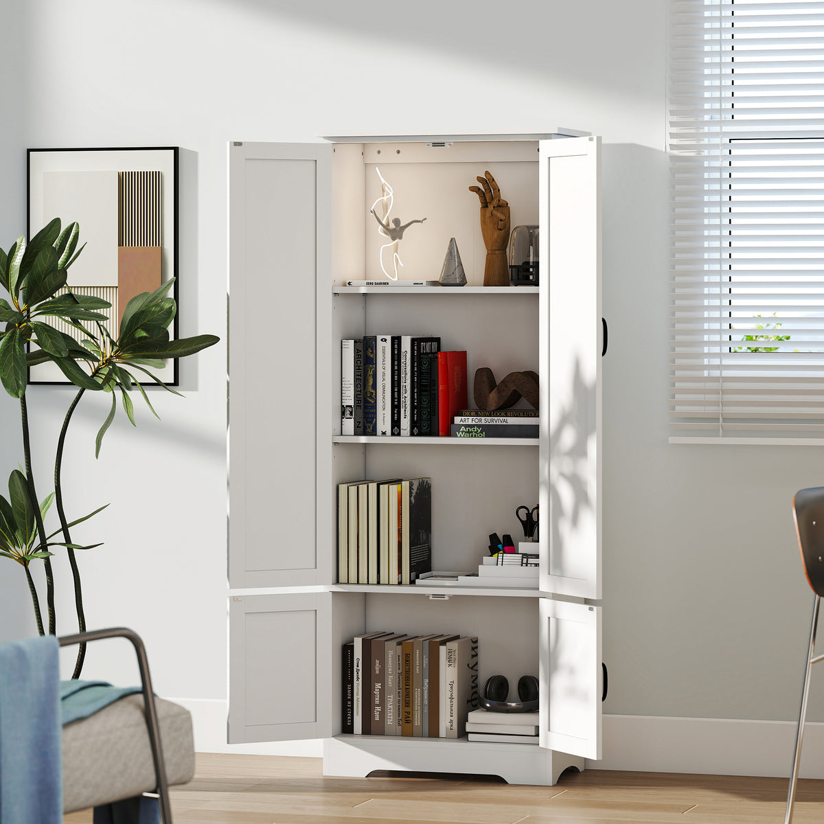 Buffet de cuisine armoire de cuisine contemporaine multi-rangements 2 placards 3 étagères MDF panneaux particules blanc