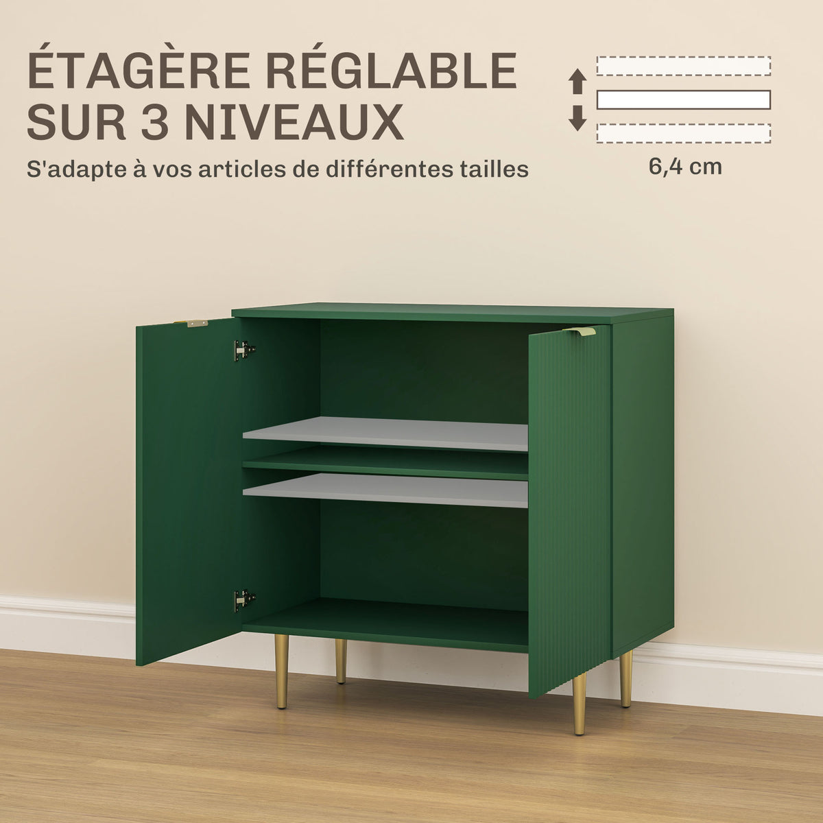 Buffet cuisine meuble de rangement avec 2 portes étagère réglable pieds métalliques surélevés 80 x 40 x 80 cm vert olive