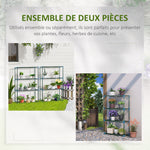 Lot de 2 Étagères à Fleurs en acier 4 Niveaux Intérieur et Extérieur, support de plantes 70 x 27 x 110 cm, vert