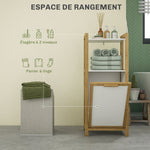 Meuble sur pied en bambou panier à linge salle de bain gain de place - 2 étagères - dim. 40L x 30l x 86,5H cm