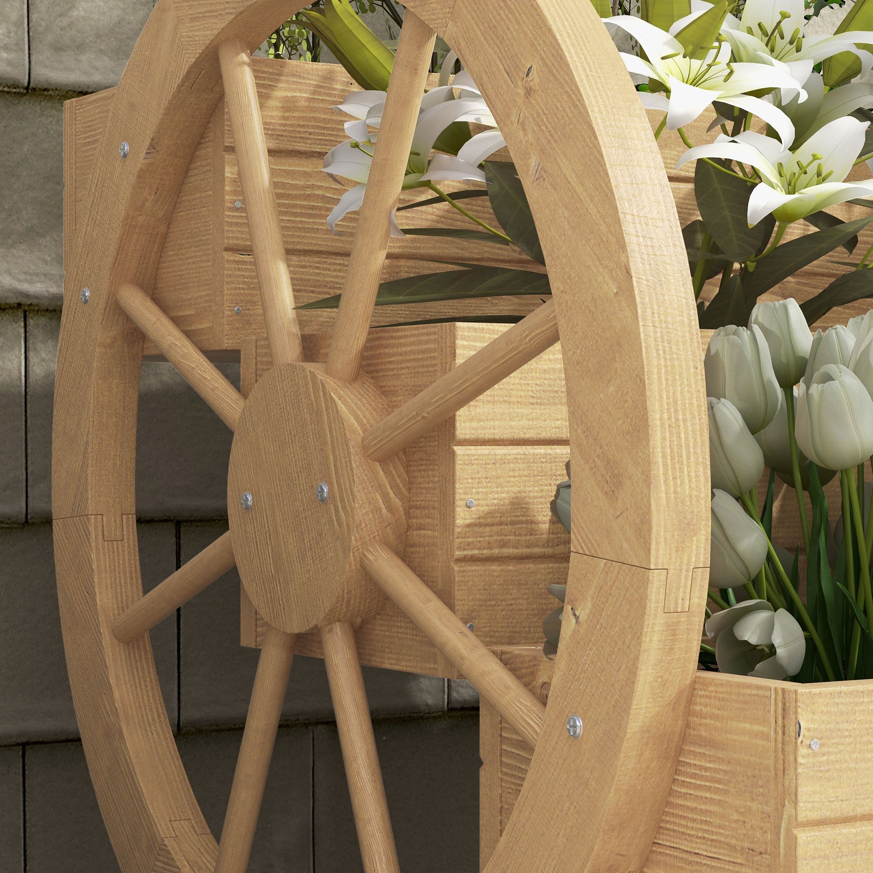 Jardinière sur Pieds carré Potager 3 étages avec 2 roues Charrette Bois Sapin, dim. 62L x 61l x 57H cm