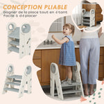 Marche pied pour enfant 3 marches, marchepied de cuisine pour enfant, pliable, hauteur ajustable de 2 à 3 marches, gris