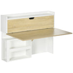 Bureau pliable mural avec étagères de rangement et placard, bureau rabattable, 100 x 18 x 74 cm effet bois naturel