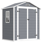 Abri de jardin cabanon en résine polypropylène 2,12 m² - 2 portes 1 fenêtre et 1 grille d'aération, toit à pignon, gris