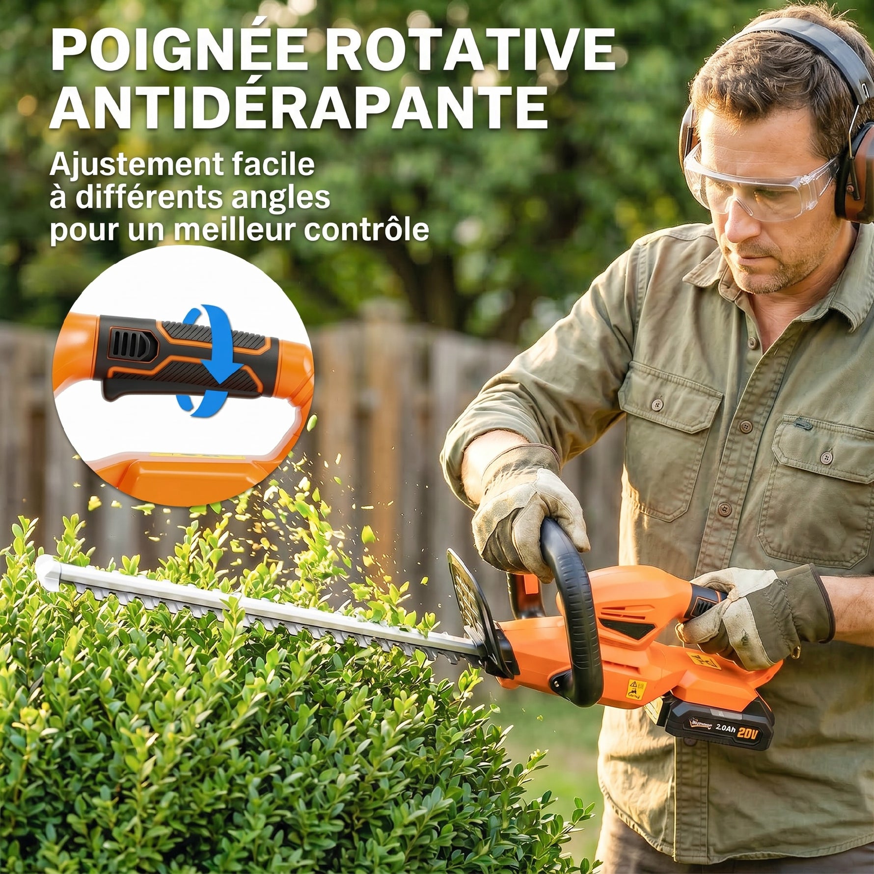 Taille-Haies Électrique 100 W, Lame 51 cm, Batterie 2,0 Ah et Chargeur, Orange