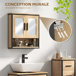 Armoire murale salle de bain avec miroir, meuble salle de bain avec compartiment ouvert et étagère réglable, chêne